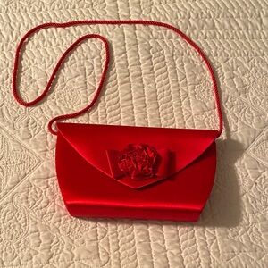 Whiting & Davis Vibrant Red Clutch with Floral Accent